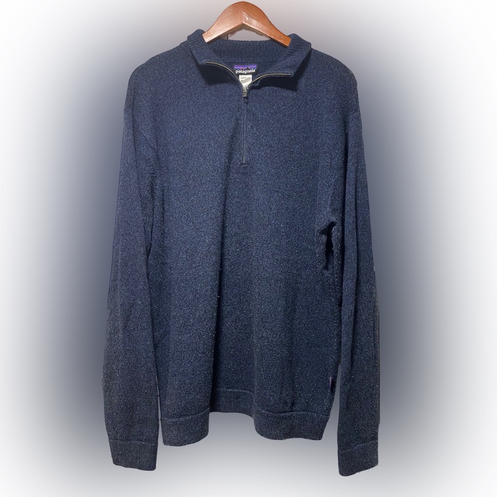 Patagonia 1/4 Quarter Zip Lambswool Alpiniste Pullover Sweater Sz L Speckle Blue